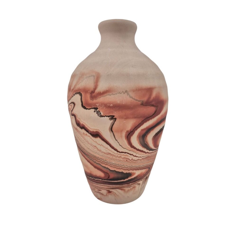 Nemadji Pottery Hand Made Swirl Design Vase Decorative Earth Tones USA Ceramic